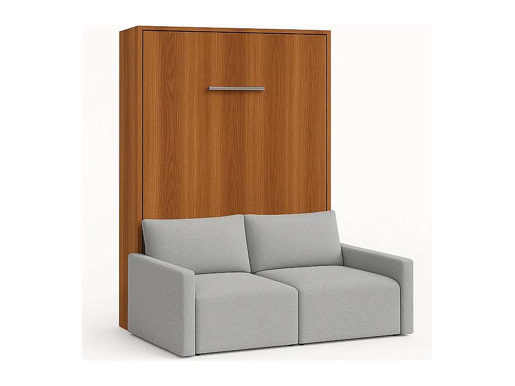 Lit escamotable vertical avec canapé tissu VALENCIA-80x180-Canapé Gris clair-Structure Noyer