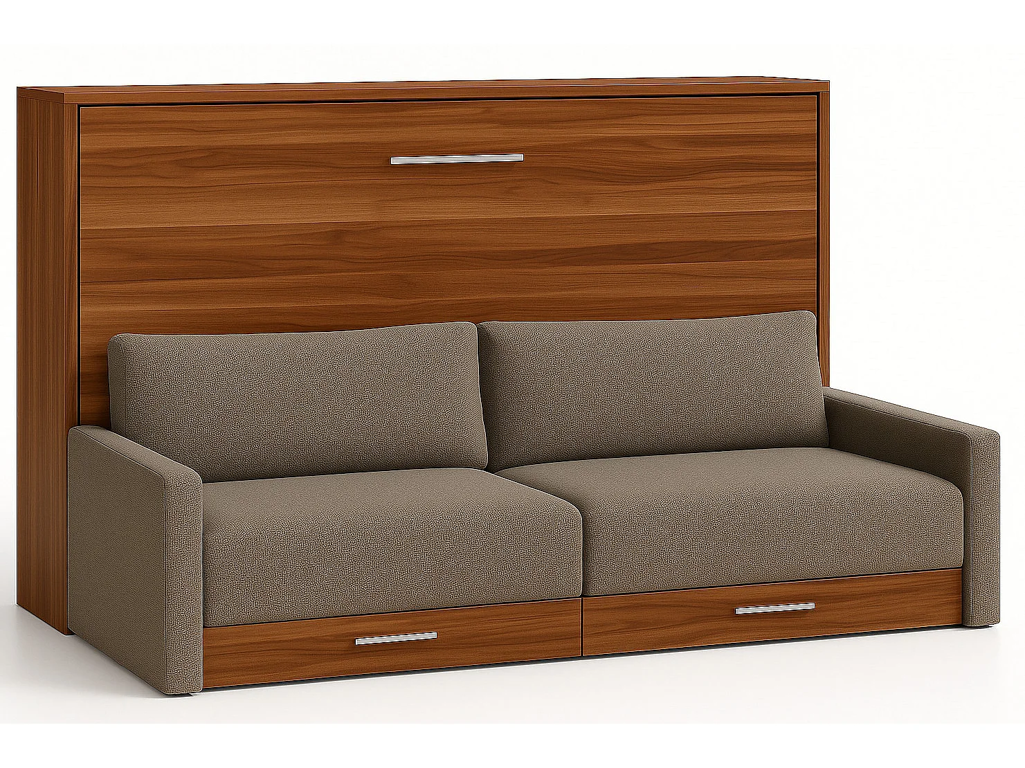 Lit escamotable horizontal avec canapé et rangement VETAL-160x200-Canapé Camel-Structure Noyer