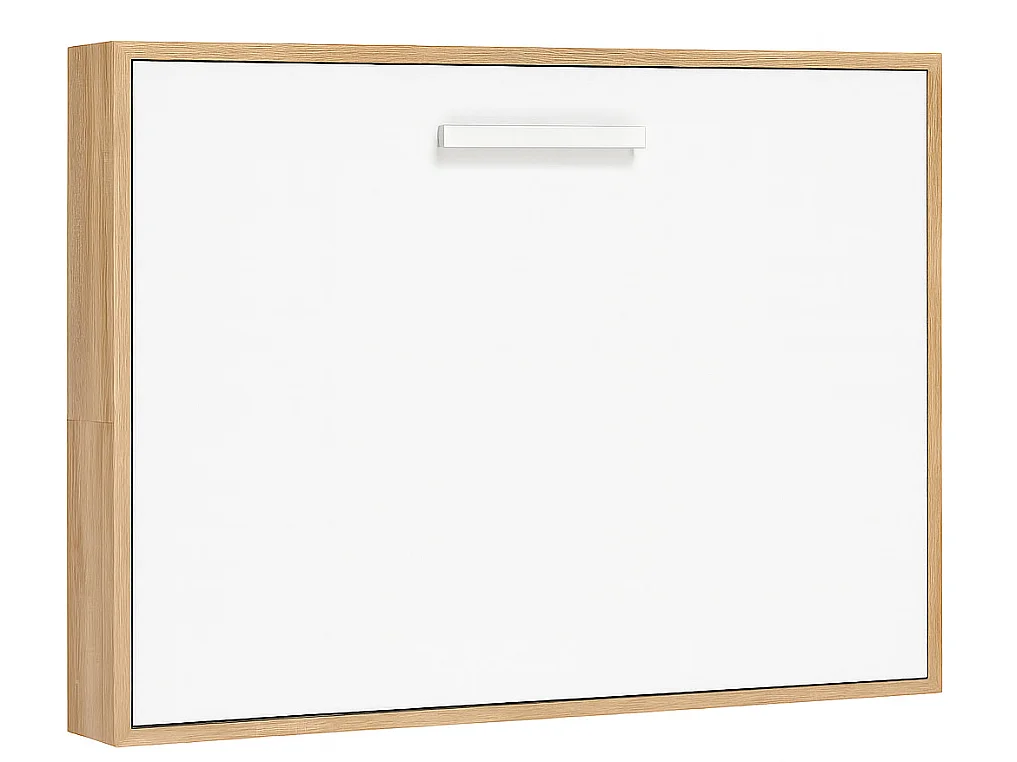 Lit escamotable horizontal OPTIMA-90x200-Cadre Chêne clair-Façade Blanche