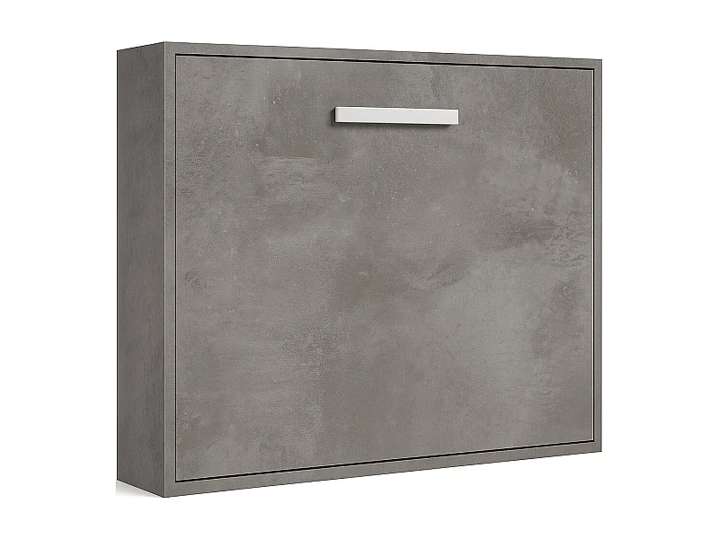 Lit escamotable horizontal OPTIMA-Avec matelas-140x190-Cadre Gris ciment-Façade Gris ciment