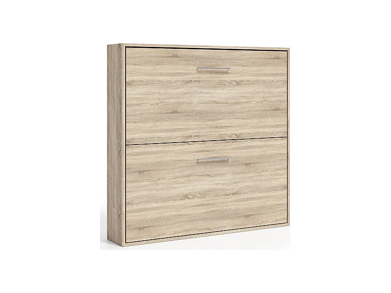 Lit escamotable superposé Sophia-2 matelas-80x200-Encadrement Chêne clair-Façade Chêne clair