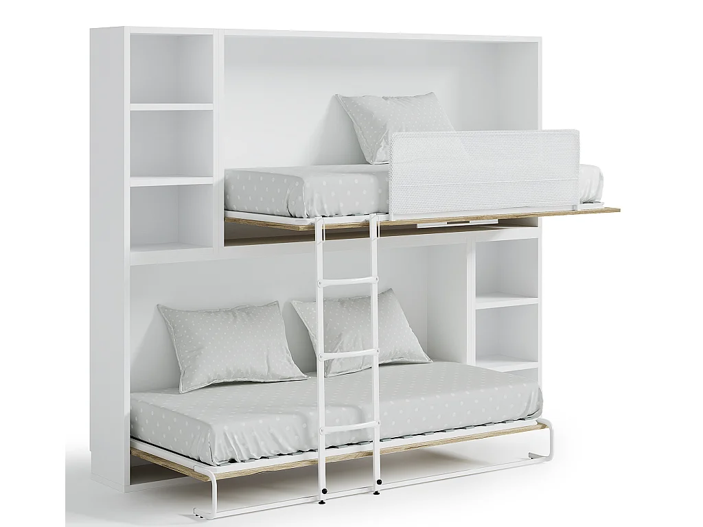 Lit escamotable superposé horizontal avec étagères BINKA-90x180-Cadre Anthracite-Façade Noyer