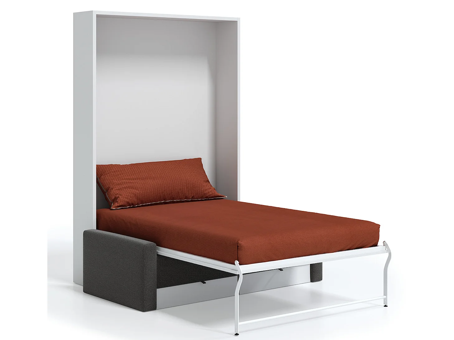 Valencia verticaal opklapbed met bank en lades High end-Zonder matras-Slapen 140x190cm-Bank Lichtgrijs-Structuur en gevel Okkernoot