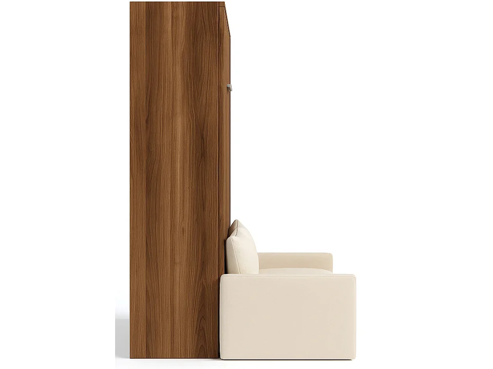 Valencia verticaal opklapbed met bank en lades High end-Zonder matras-Slapen 140x190cm-Bank Lichtgrijs-Structuur en gevel Okkernoot