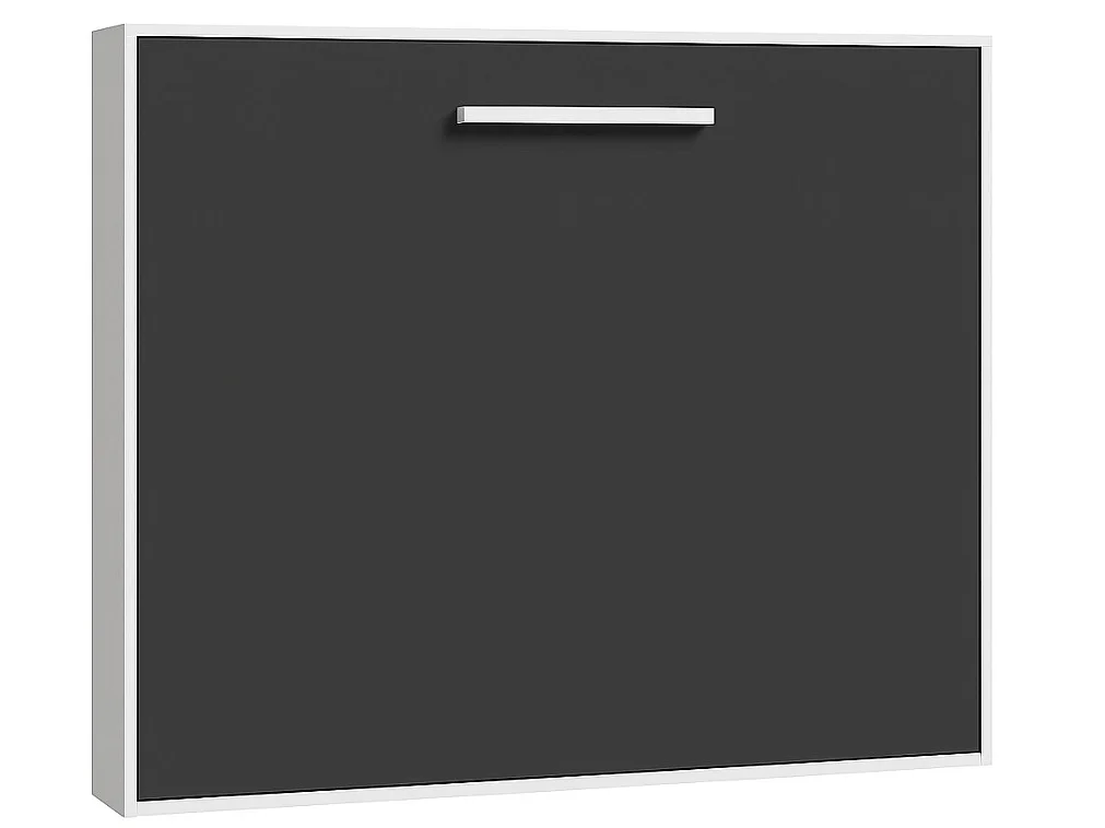 Lit escamotable horizontal OPTIMA-Avec matelas-140x190-Cadre Blanc-Façade Anthracite
