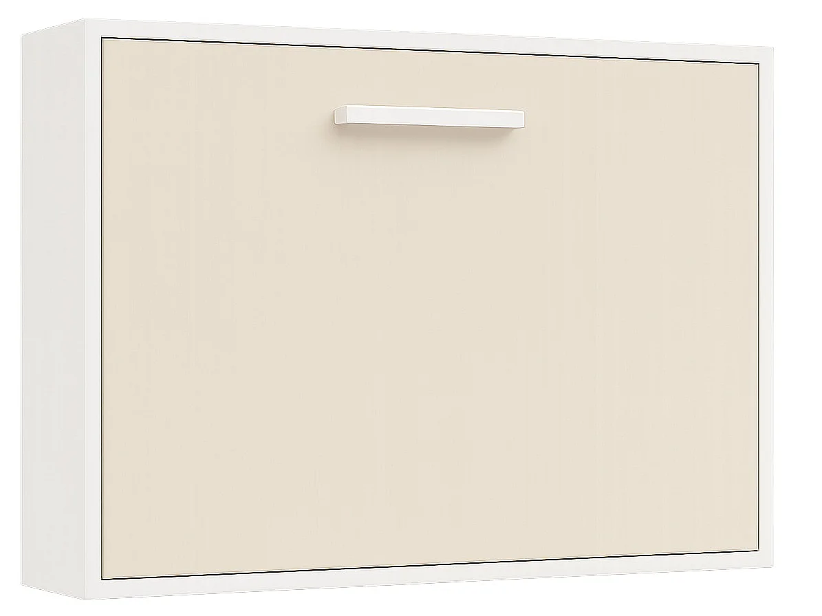 Lit escamotable horizontal OPTIMA-Avec matelas-140x190-Cadre Blanc-Façade Anthracite