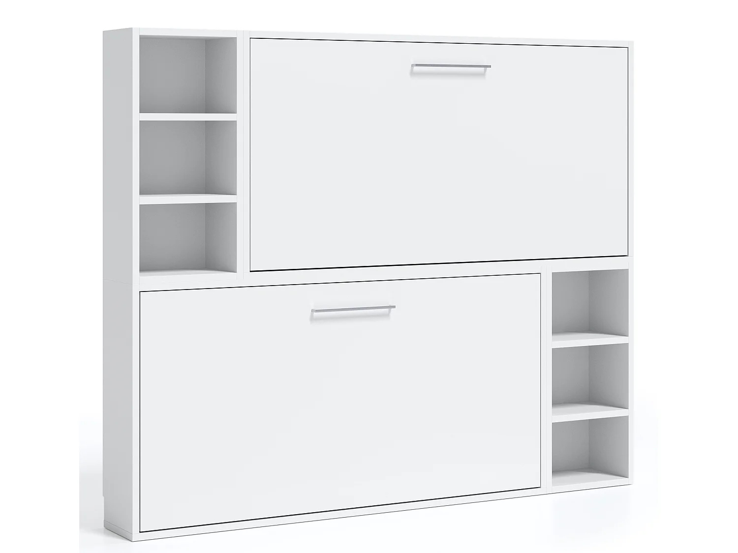 Lit escamotable superposé horizontal avec étagères BINKA-90x180-Cadre Blanc-Façade Blanche