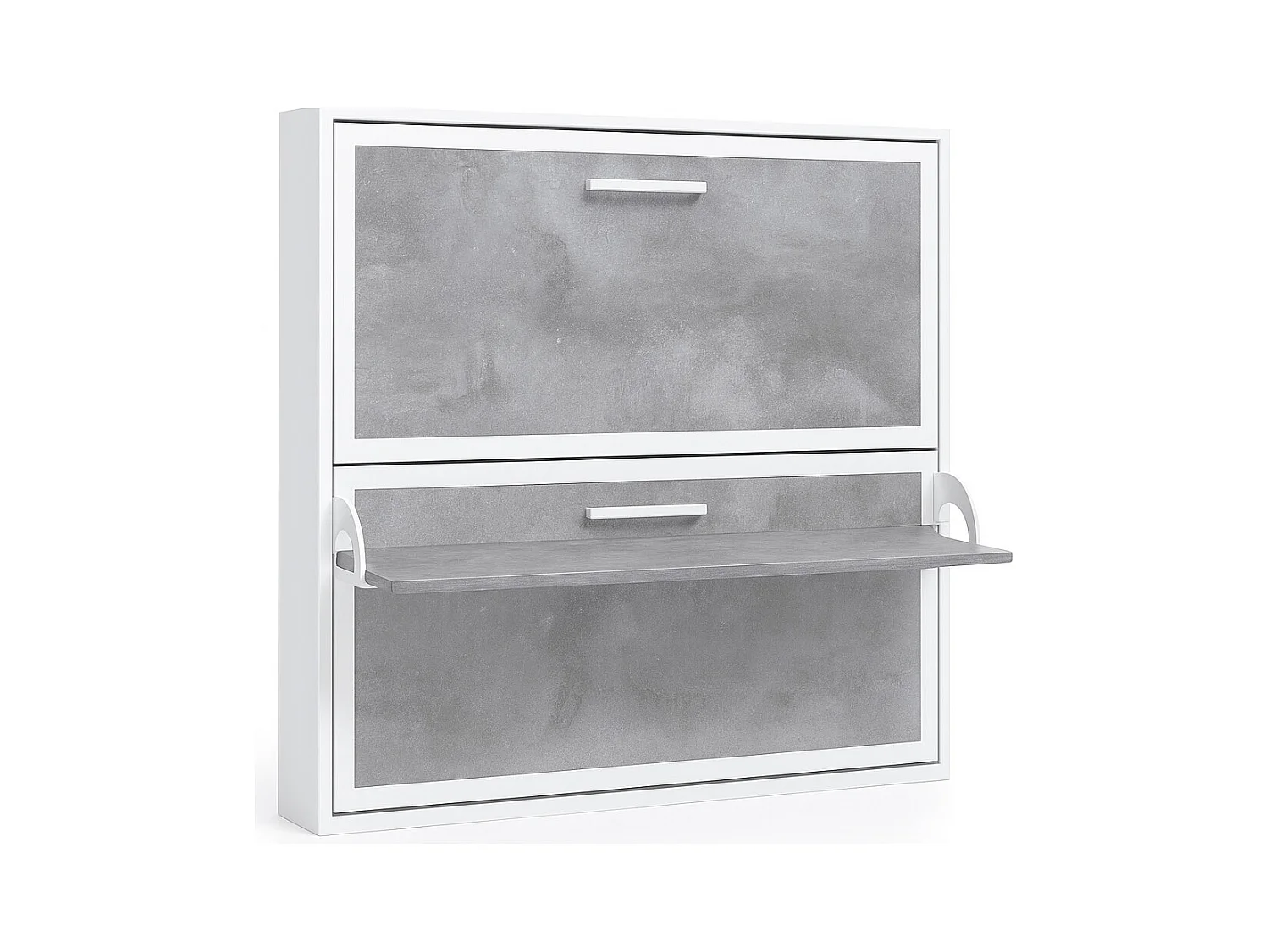 Horizontaal opklapbaar stapelbed 90x180 met gesynchroniseerde plank Studio High-end-2 matrassen-Bekisting Wit-Facade Cementgrijs