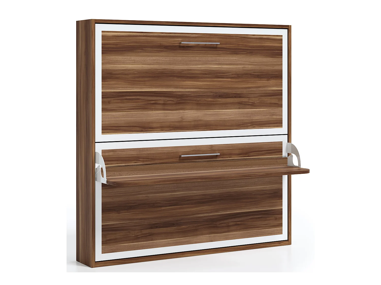 Horizontaal opklapbaar stapelbed 90x180 met gesynchroniseerde plank Studio High-end-2 matrassen-Bekisting Wit-Facade Cementgrijs