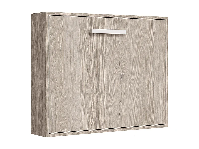 Lit escamotable horizontal OPTIMA-Avec matelas-140x190-Cadre Chêne gris-Façade Chêne gris