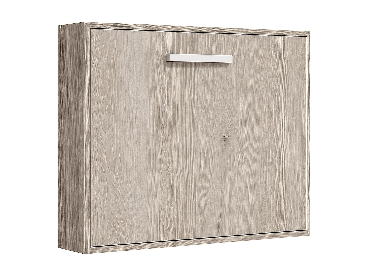 Lit escamotable horizontal OPTIMA-Avec matelas-140x190-Cadre Chêne gris-Façade Chêne gris