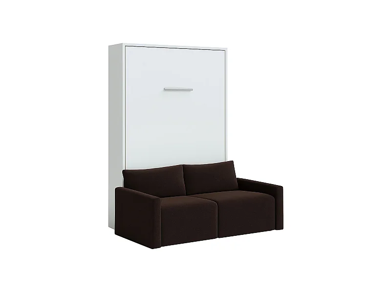 Lit escamotable vertical avec canapé tissu VALENCIA-140x190-Canapé Marron-Structure Blanche