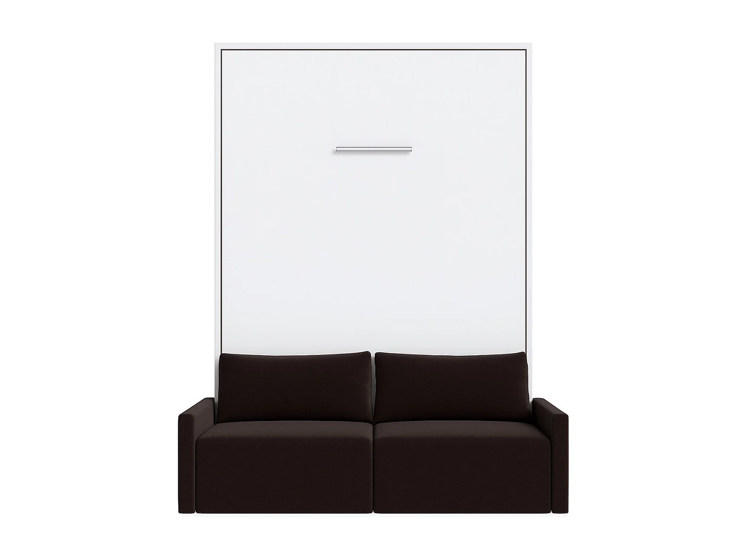 Lit escamotable vertical avec canapé tissu VALENCIA-140x190-Canapé Marron-Structure Blanche