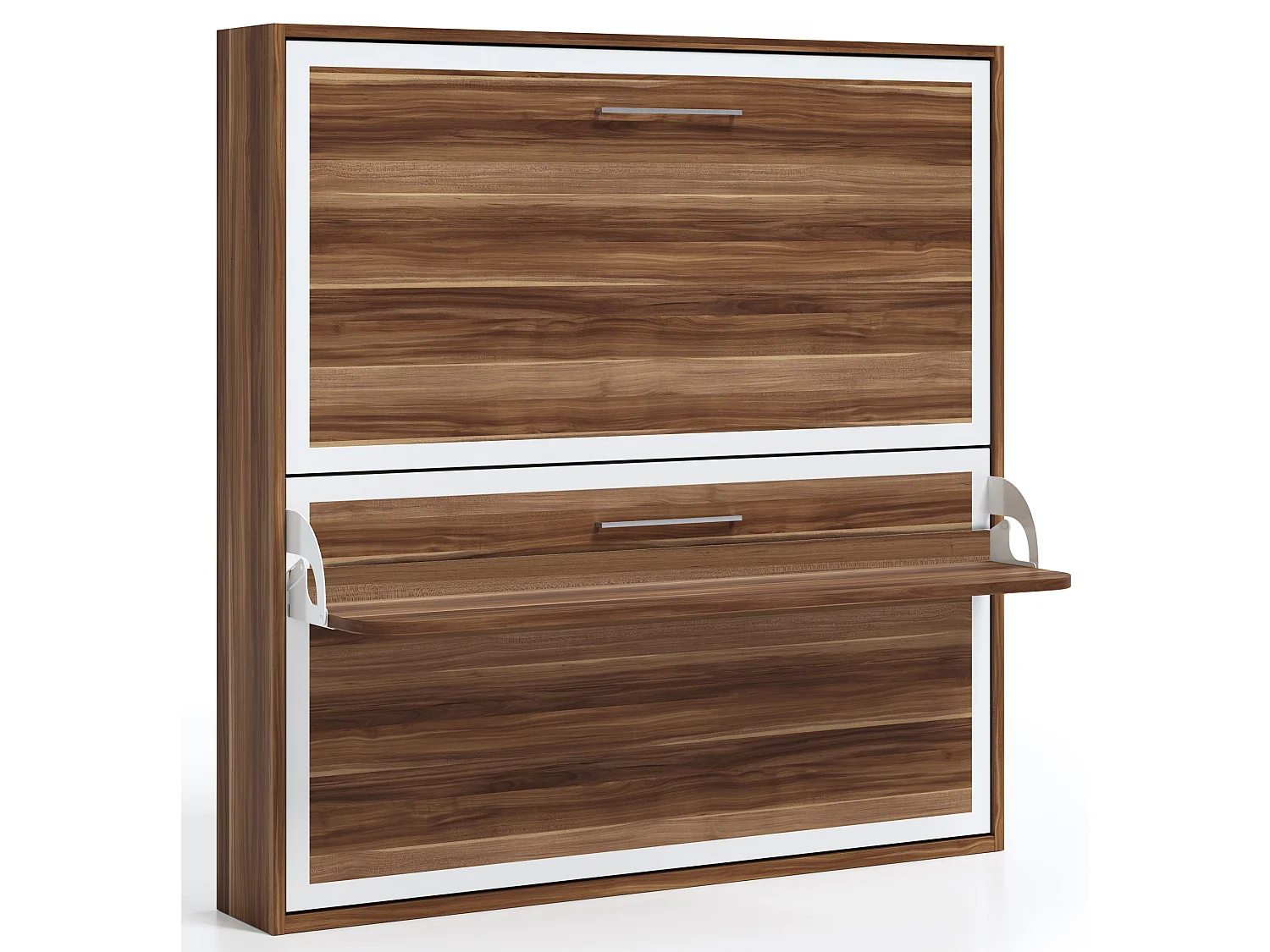 Lit escamotable horizontal superposé 90x190 STUDIO-2 matelas-Encadrement Noyer-Façade Noyer