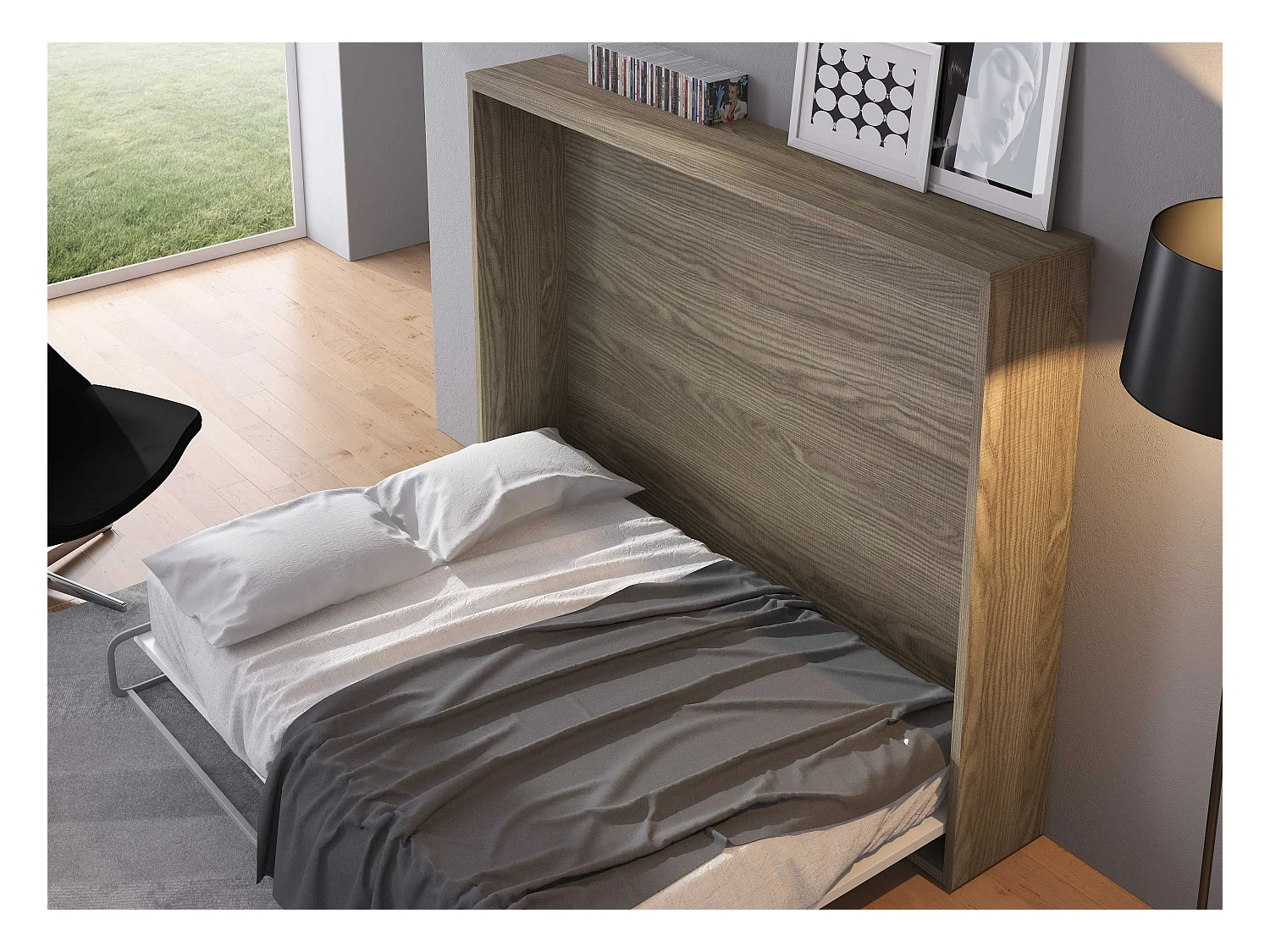 Cama abatible horizontal Klika 160x200 cm-Con colchón-Encofrado Blanco-Frente Blanche