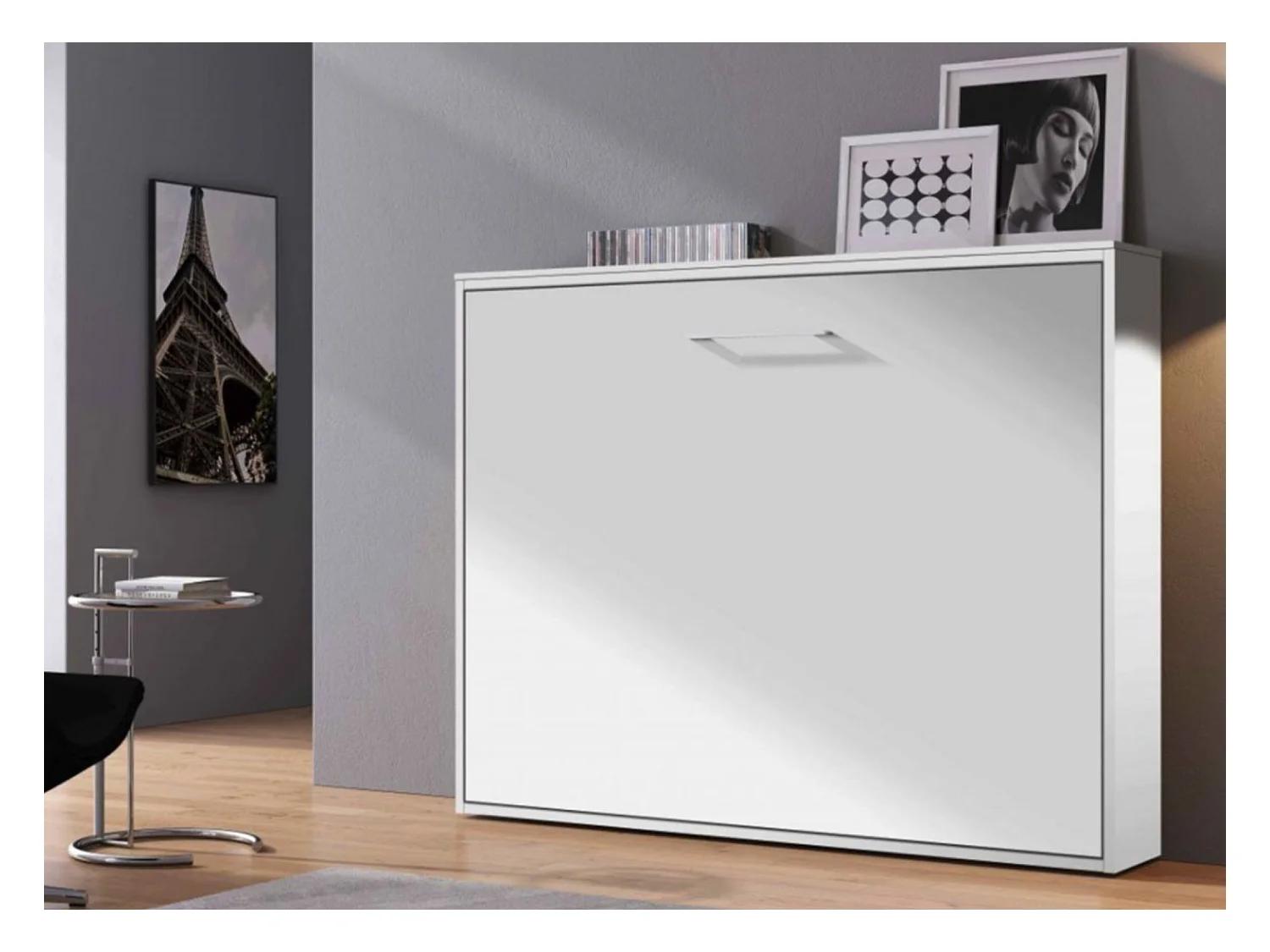 Cama abatible horizontal Klika 160x200 cm-Con colchón-Encofrado Blanco-Frente Blanche