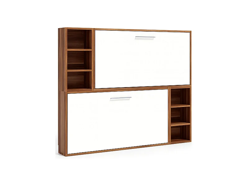 Horizontaal stapelbed voor 2 personen 80x200 met planken Binka-Zonder matras-Slapen 80x180cm-Bekisting Okkernoot-Facade Wit