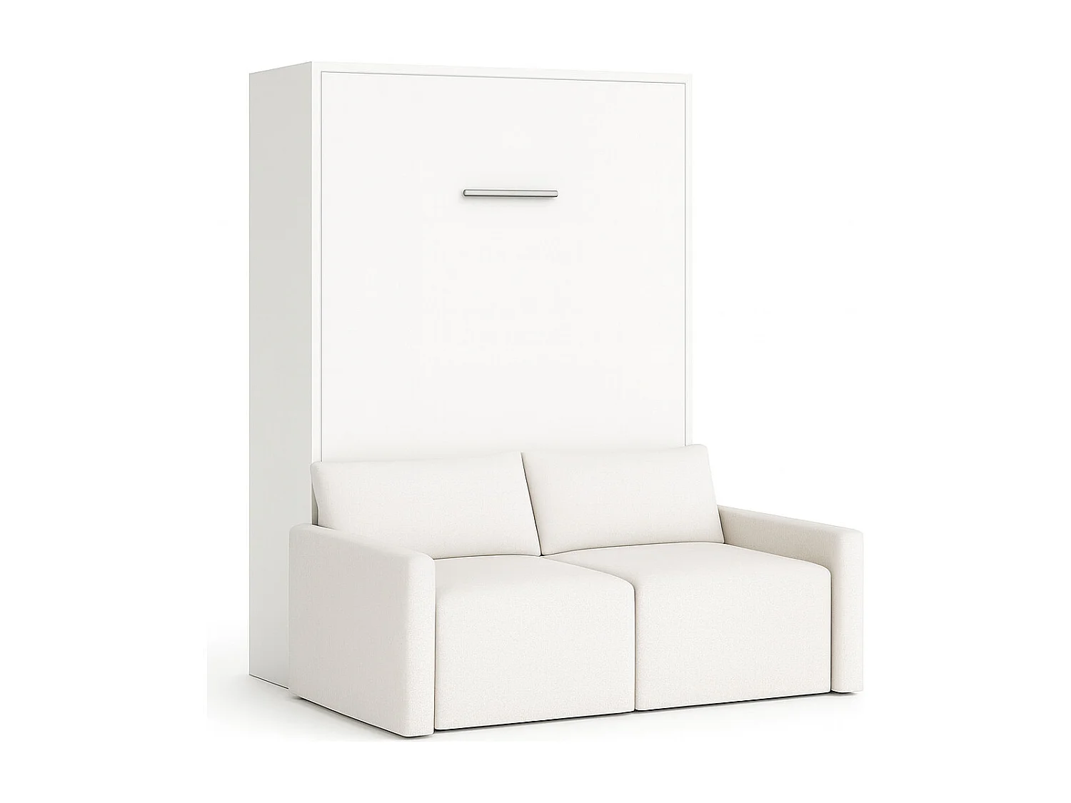 Lit escamotable vertical avec canapé tissu VALENCIA-Avec matelas-90x190-Canapé Blanc-Structure Blanche