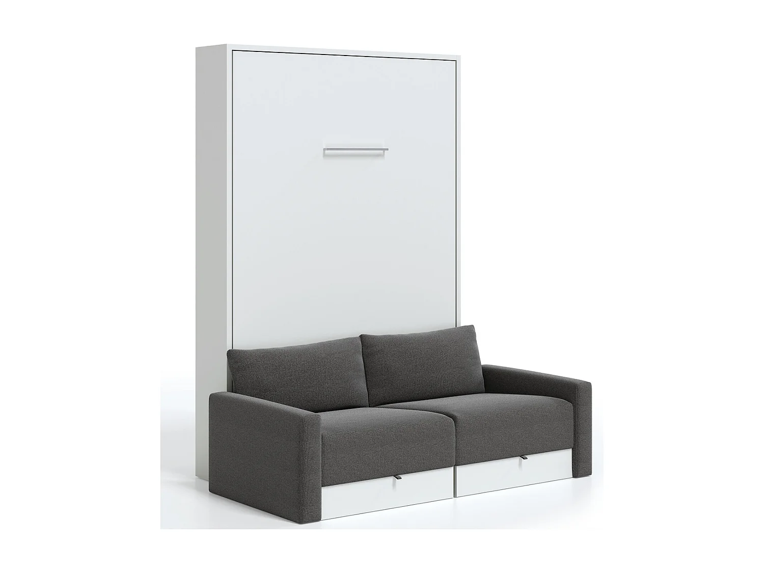 Lit escamotable vertical à tiroirs et canapé tissu VALENCIA-80x180-Canapé Gris foncé-Structure Blanche