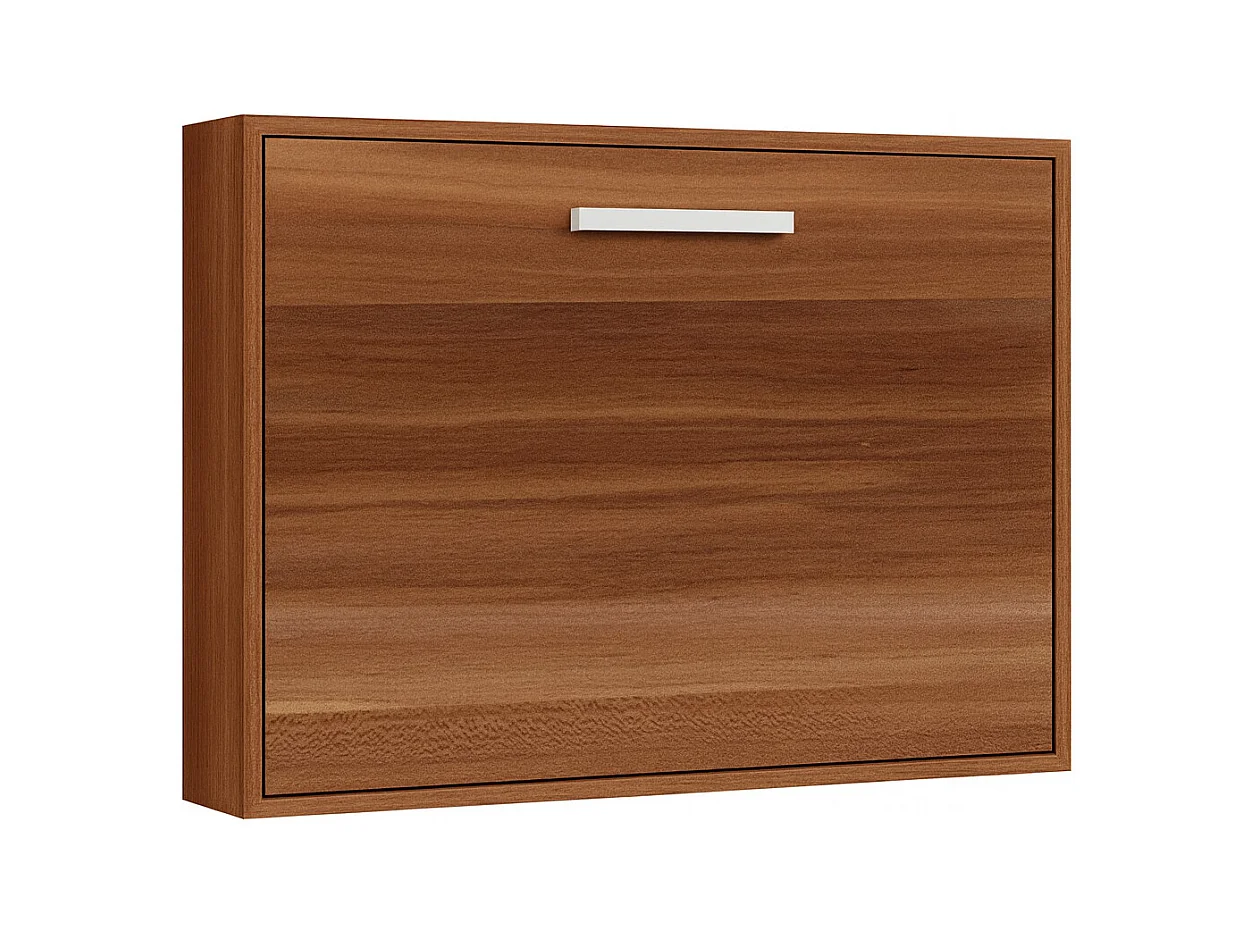 Cama abatible horizontal 140x190 Optima-Con colchón-Ropa de cama -Encofrado Nogal-Frente Nogal