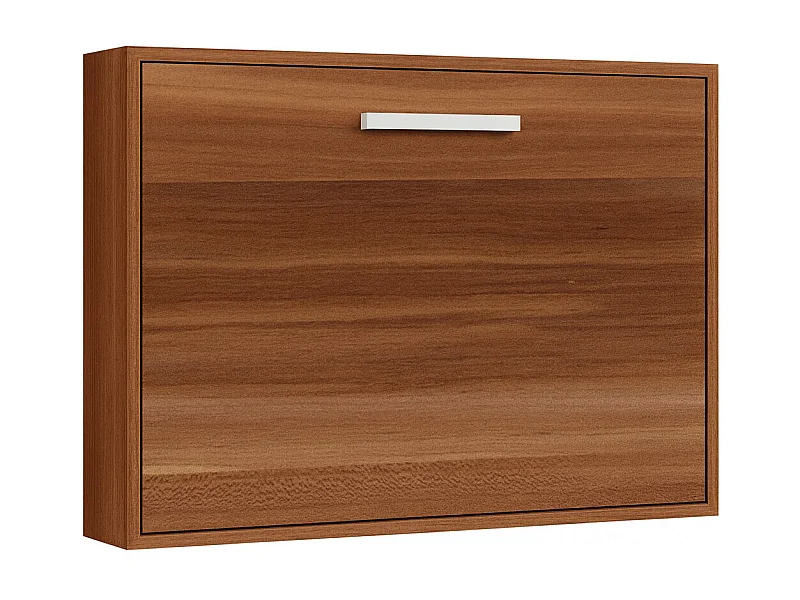 Lit escamotable horizontal OPTIMA-Avec matelas-140x180-Cadre Noyer-Façade Noyer