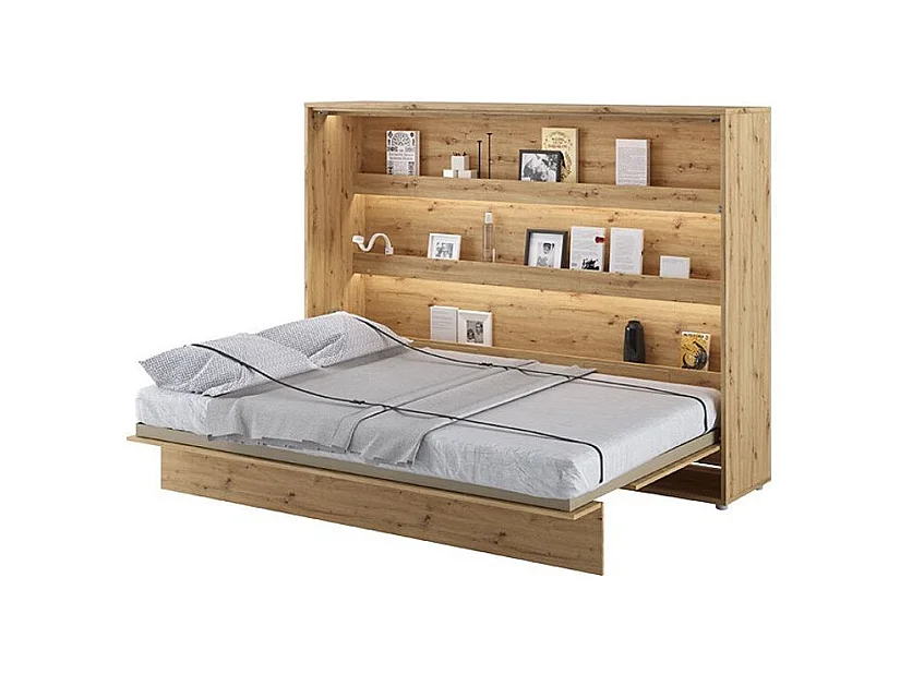 Lit escamotable horizontal avec étagères chêne artisan Noby 140x200-