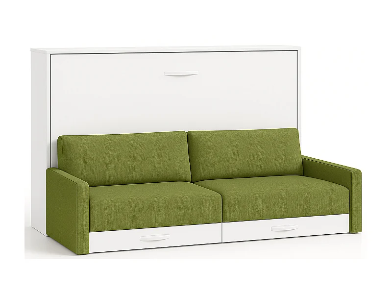 Lit escamotable horizontal avec canapé VETAL-120x200-Canapé Vert pistache-Structure Blanche