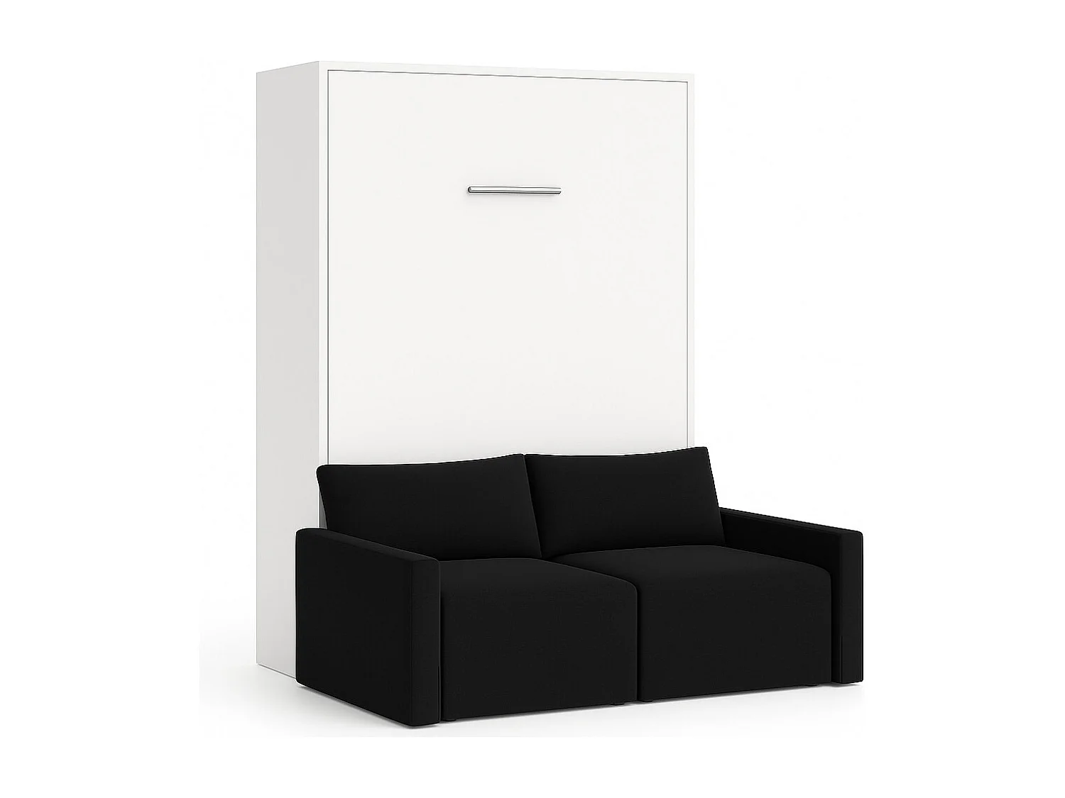Lit escamotable vertical avec canapé tissu VALENCIA-140x190-Canapé Noir-Structure Blanche