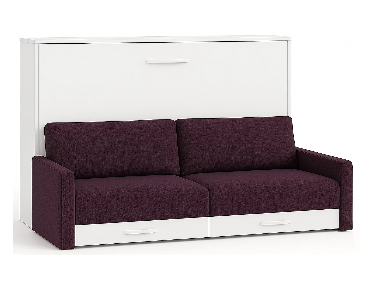 Lit escamotable horizontal avec canapé VETAL-160x200-Canapé Violet-Structure Blanche