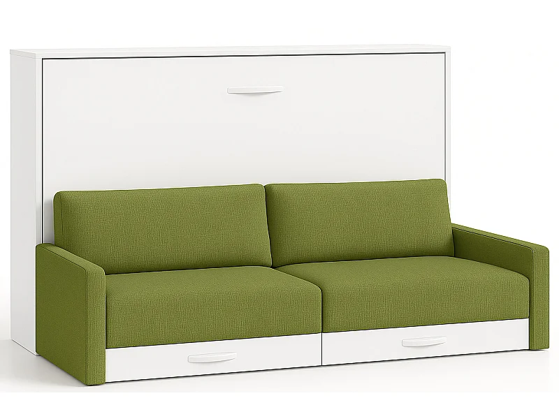 Lit escamotable horizontal avec canapé VETAL-160x200-Canapé Vert pistache-Structure Blanche