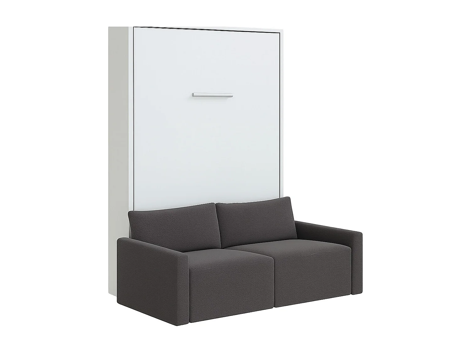 Lit escamotable vertical avec canapé tissu VALENCIA-Avec matelas-140x190-Canapé Camel-Structure Noyer