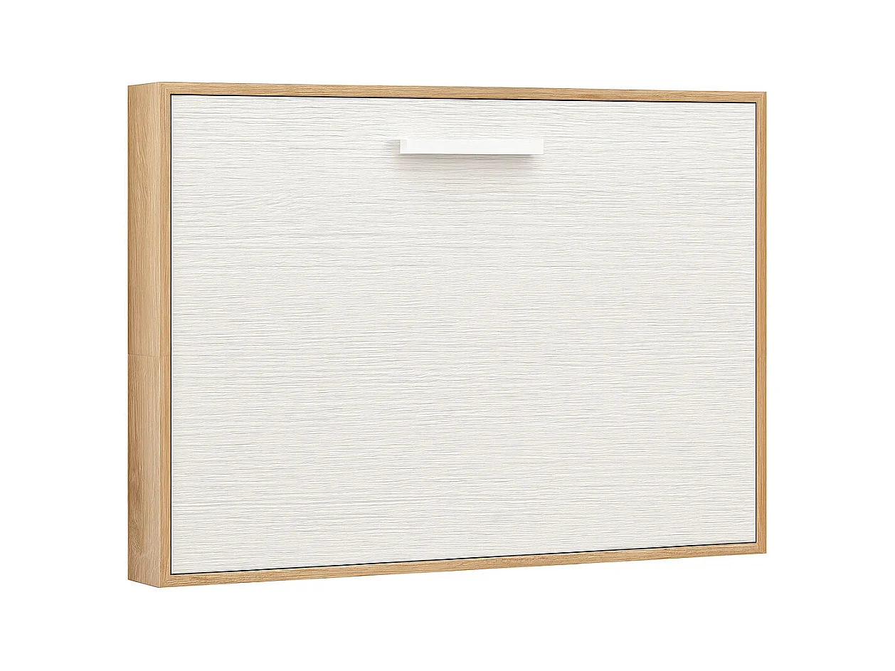 Lit escamotable horizontal OPTIMA-Avec matelas-90x190-Cadre Chêne clair-Façade Chêne blanc