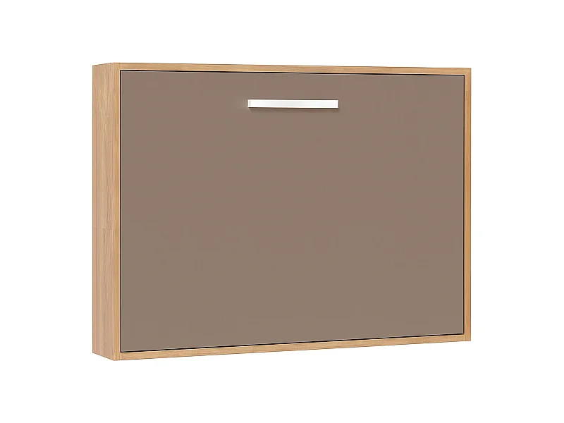 Lit escamotable horizontal OPTIMA-Avec matelas-140x180-Cadre Chêne clair-Façade Taupe