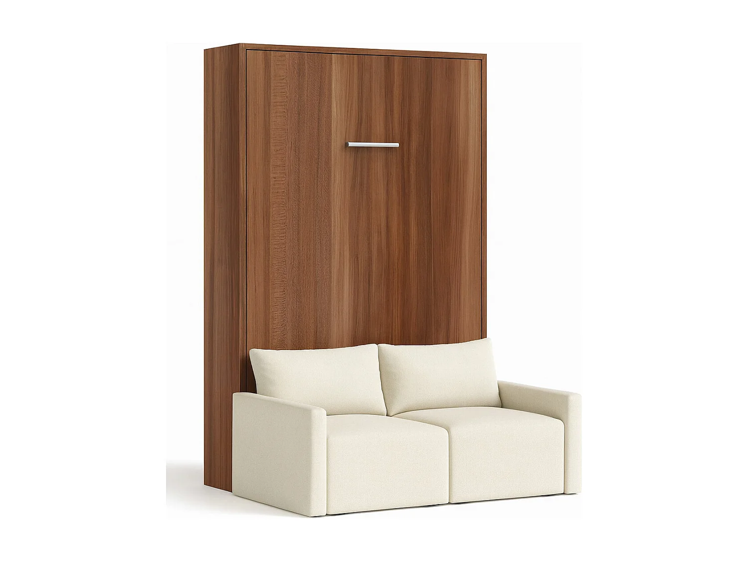 Lit escamotable vertical avec canapé tissu VALENCIA-Avec matelas-160x200-Canapé Naturel-Structure Noyer