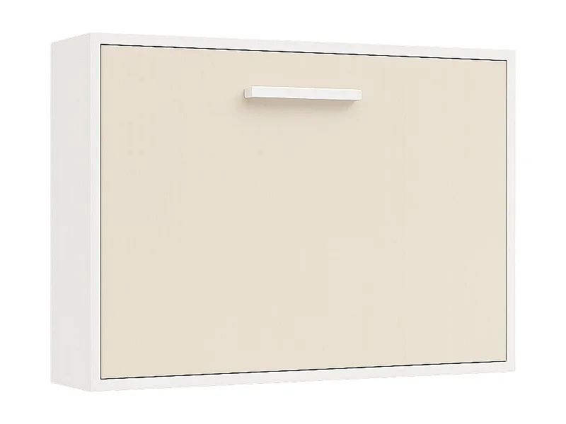 Cama abatible horizontal 140x190 Optima-Con colchón-Ropa de cama 90x200 cm-Encofrado Blanco-Frente Visón 3D