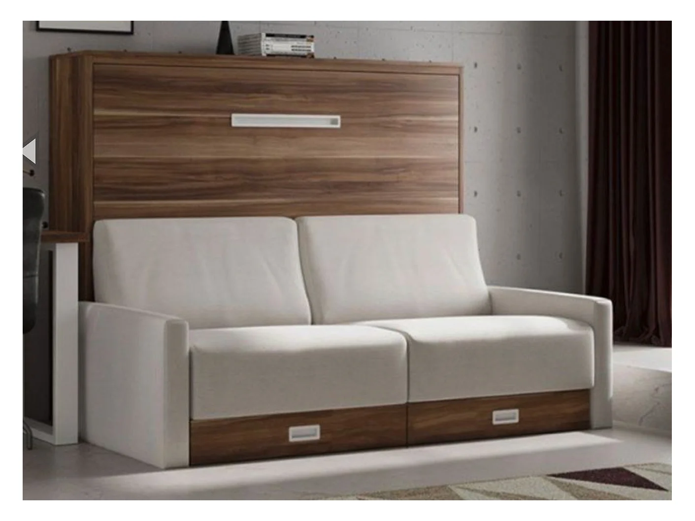 Lit escamotable horizontal avec canapé VETAL-150x190-Canapé Naturel-Structure Noyer