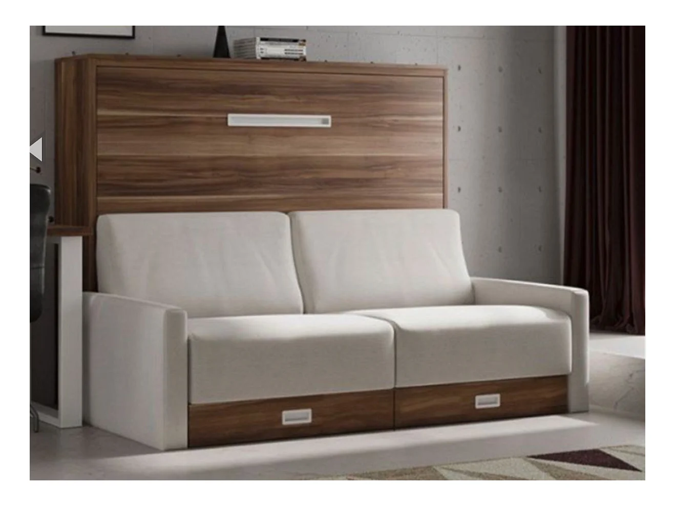 Lit escamotable horizontal avec canapé VETAL-120x190-Canapé Noir-Structure Chêne clair