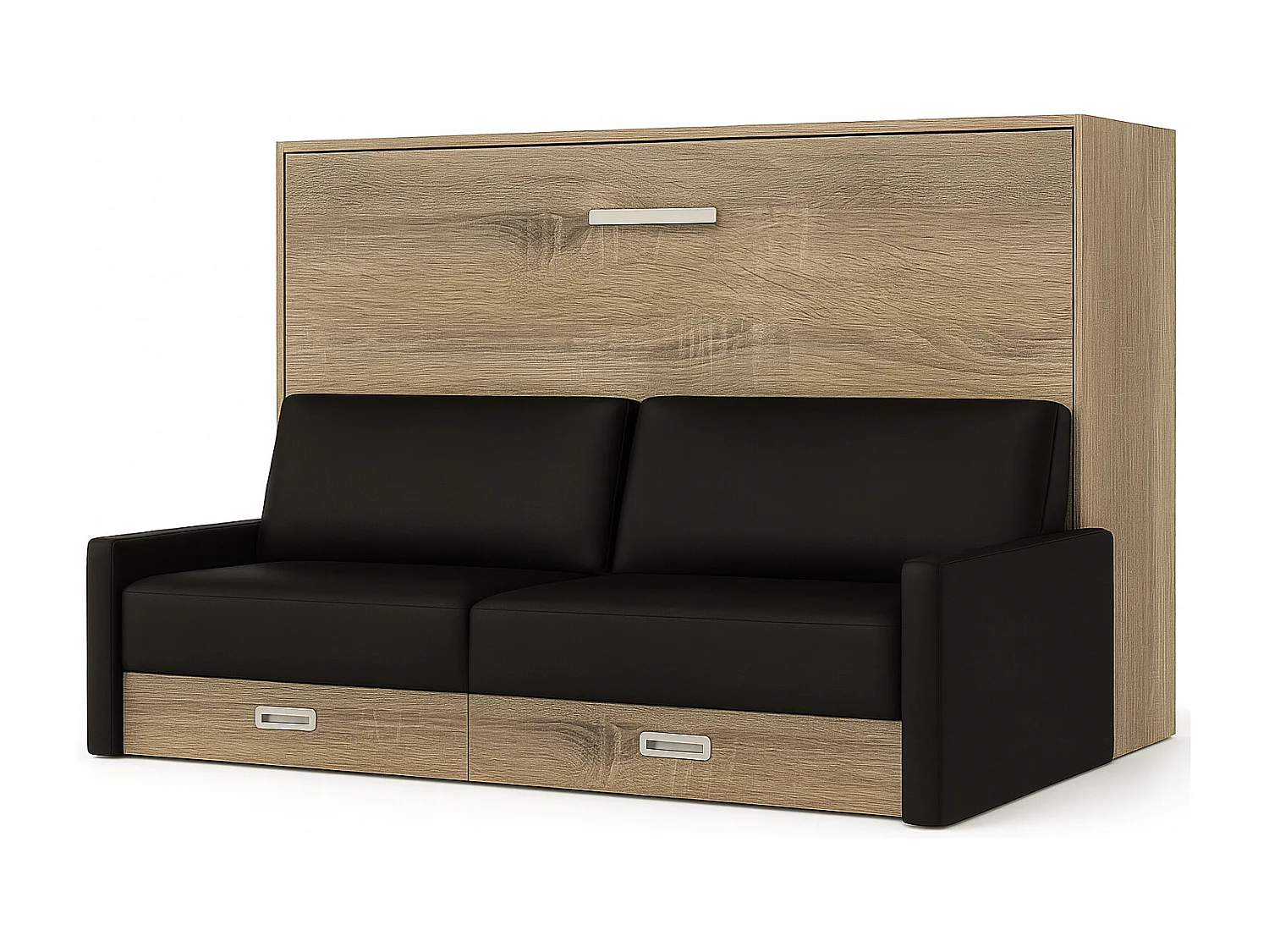 Lit escamotable horizontal avec canapé VETAL-120x190-Canapé Noir-Structure Chêne clair