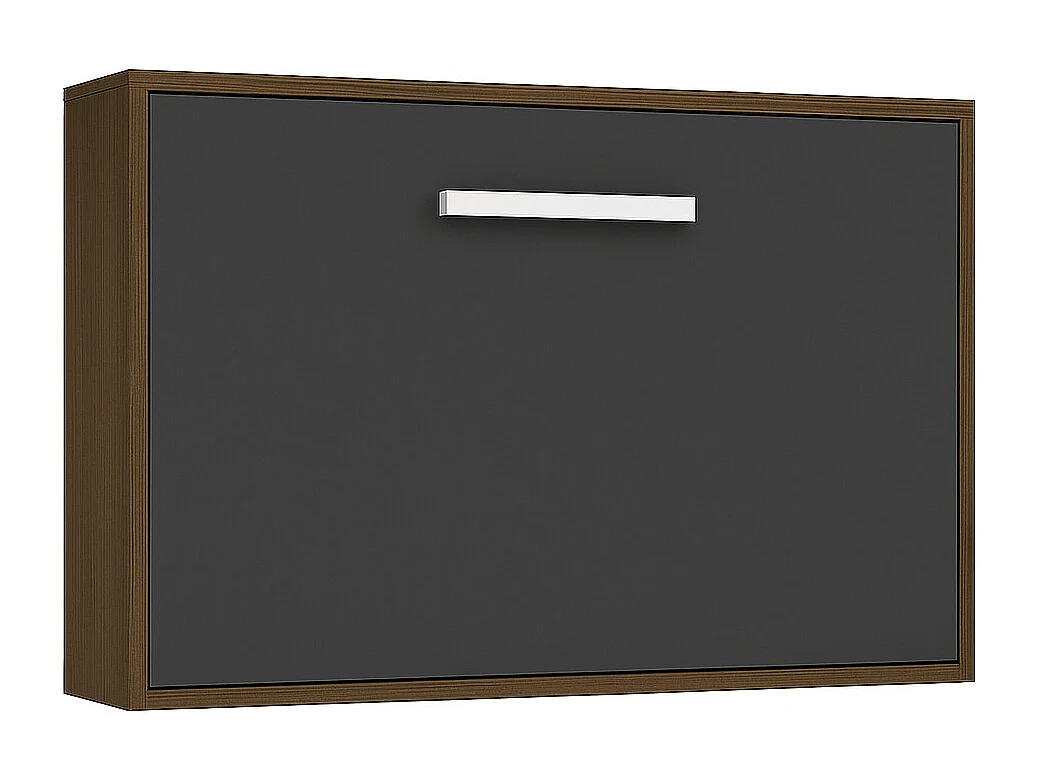 Lit escamotable horizontal OPTIMA-Avec matelas-140x190-Cadre Frêne-Façade Anthracite