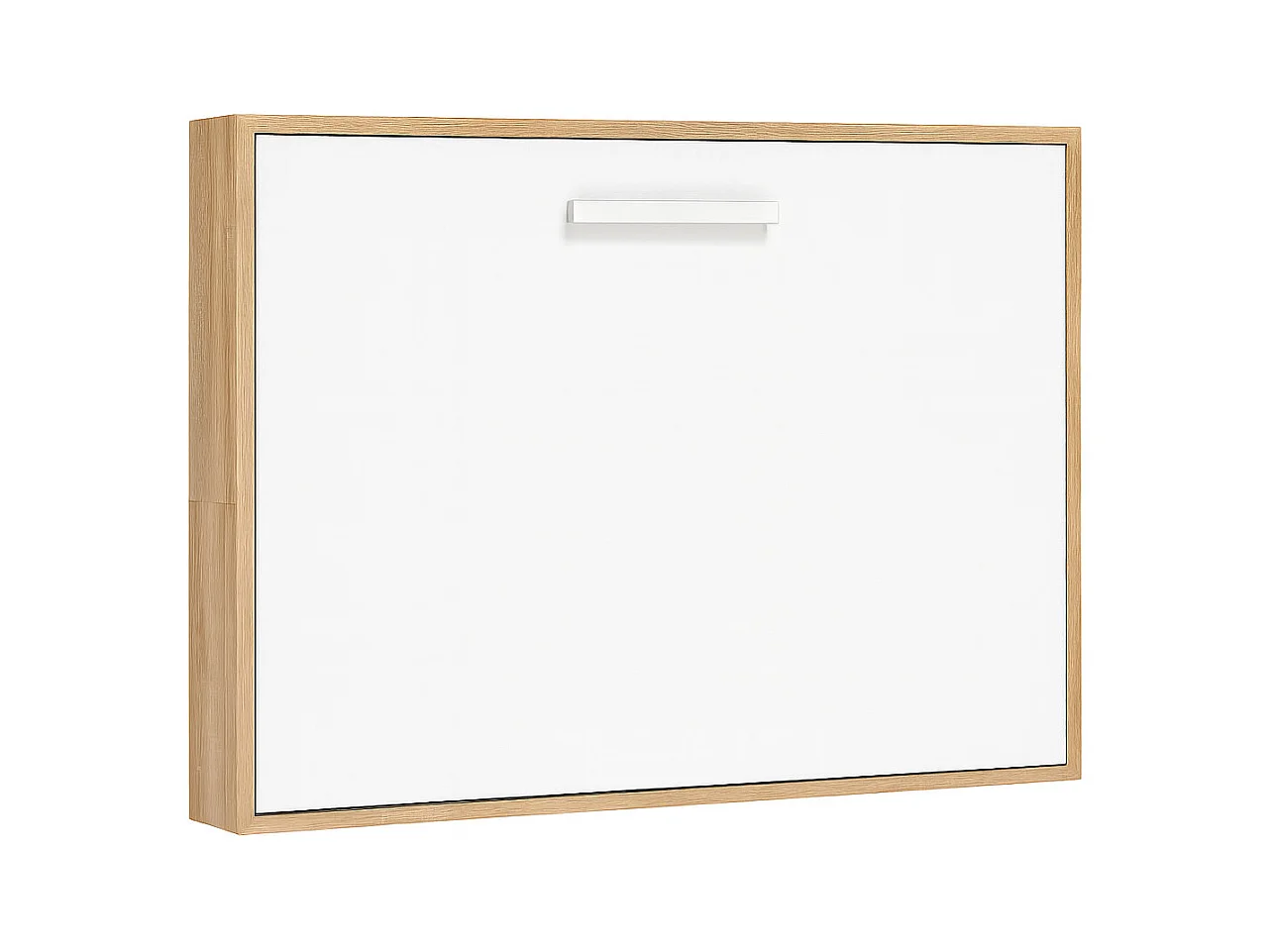 Lit escamotable horizontal OPTIMA-140x200-Cadre Chêne clair-Façade Blanche