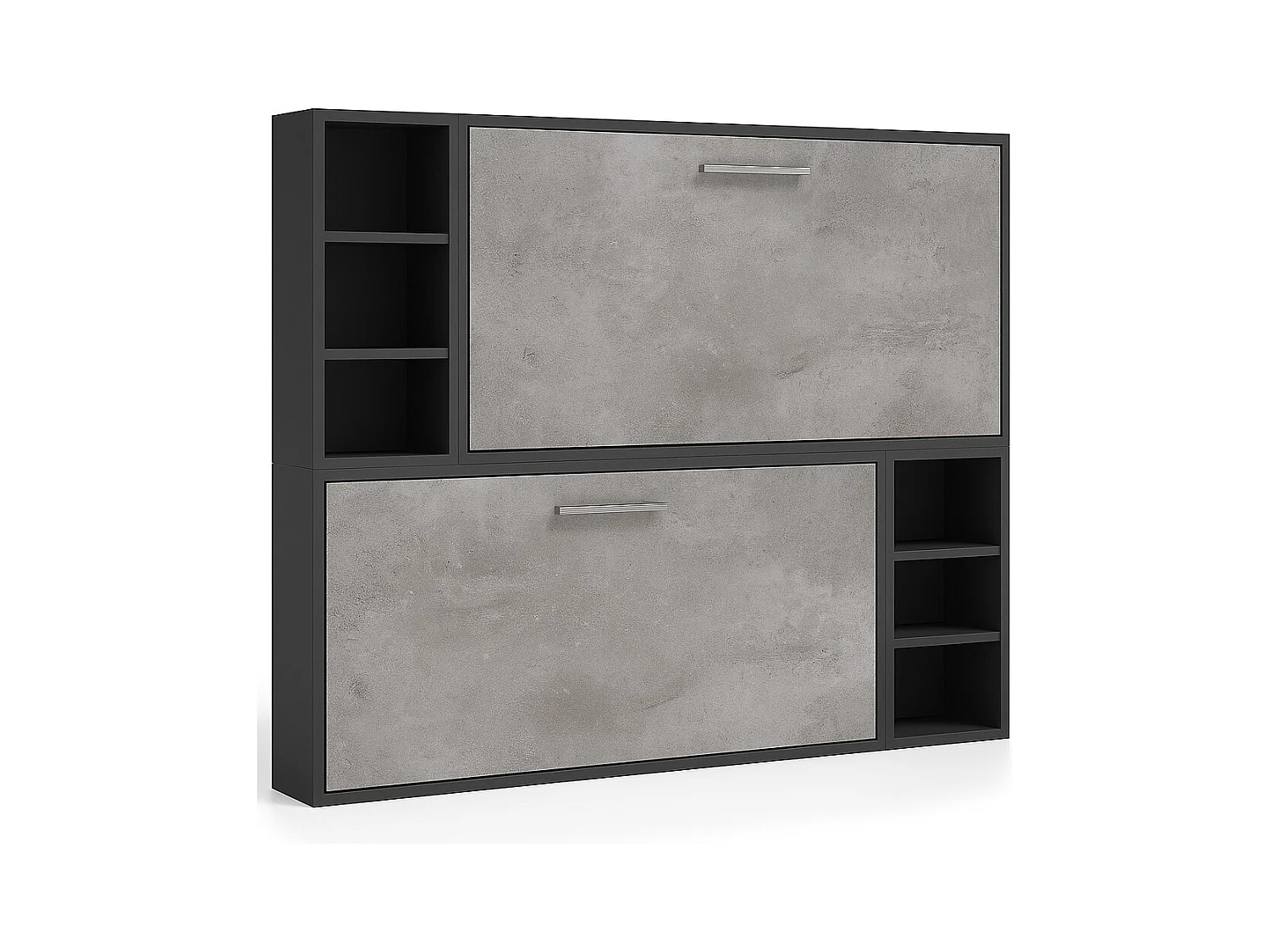 Horizontaal stapelbed voor 2 personen 80x200 met planken Binka-2 matrassen-Slapen 80x190cm-Bekisting Houtskool grijs-Facade Cementgrijs