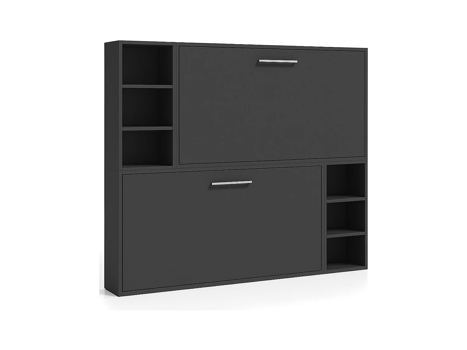 Lit escamotable superposé horizontal avec étagères BINKA-90x200-Cadre Anthracite-Façade Anthracite