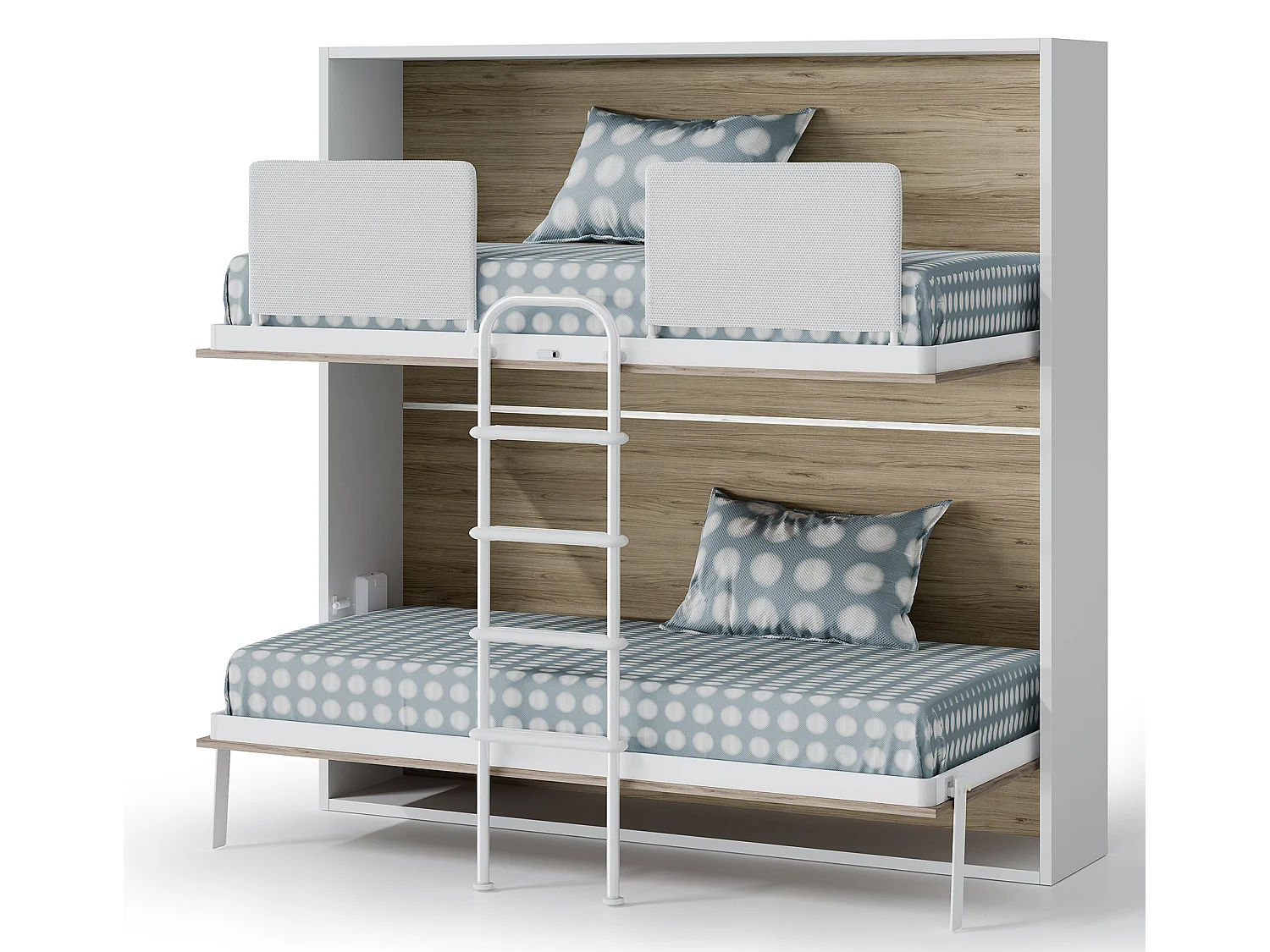 Lit escamotable superposé SOPHIA-2 matelas-90x190-Cadre Chêne brun-Façade Chêne brun