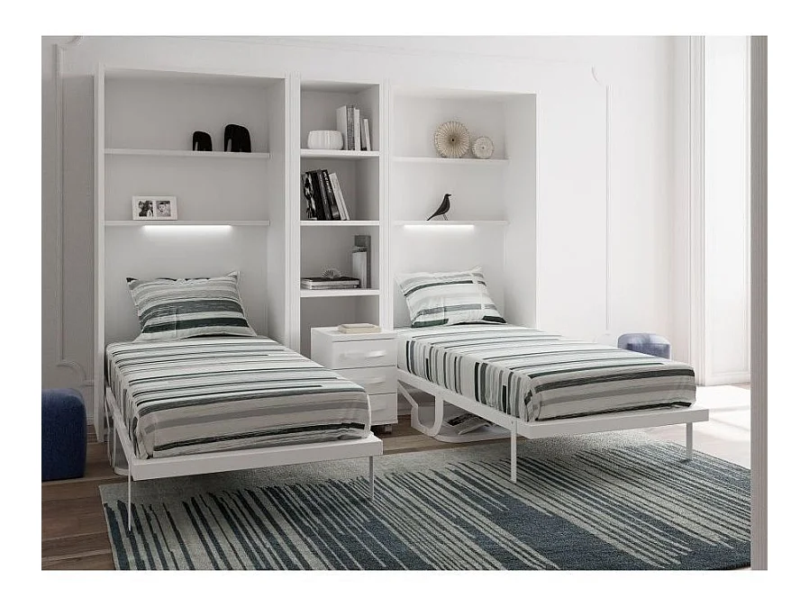 2 lits escamotables 90x190 avec bureau et étagère centrale STUDANTE-Façade Chêne blanc