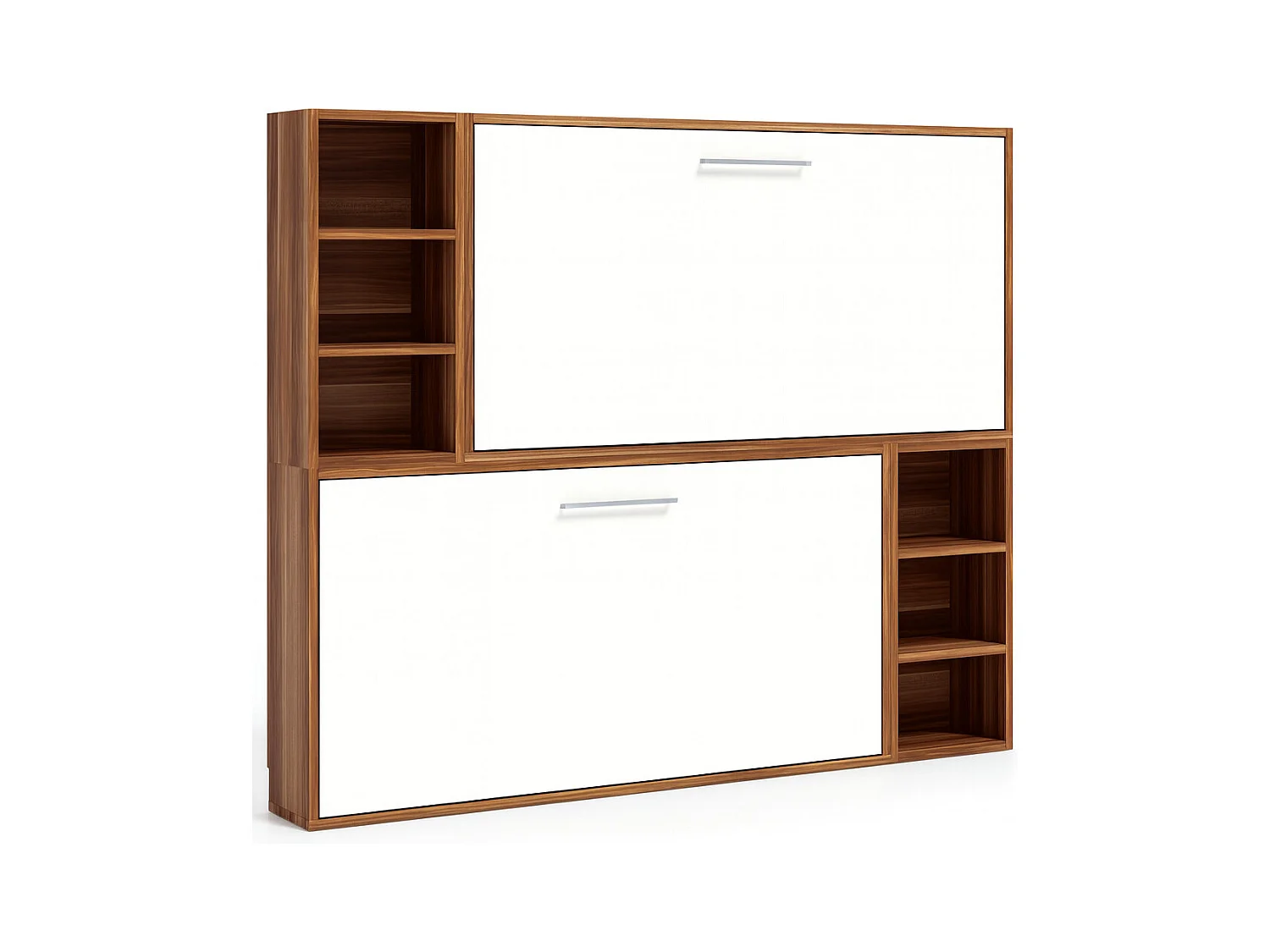 Horizontaal stapelbed voor 2 personen 80x200 met planken Binka-2 matrassen-Slapen 80x200cm-Bekisting Okkernoot-Facade Wit