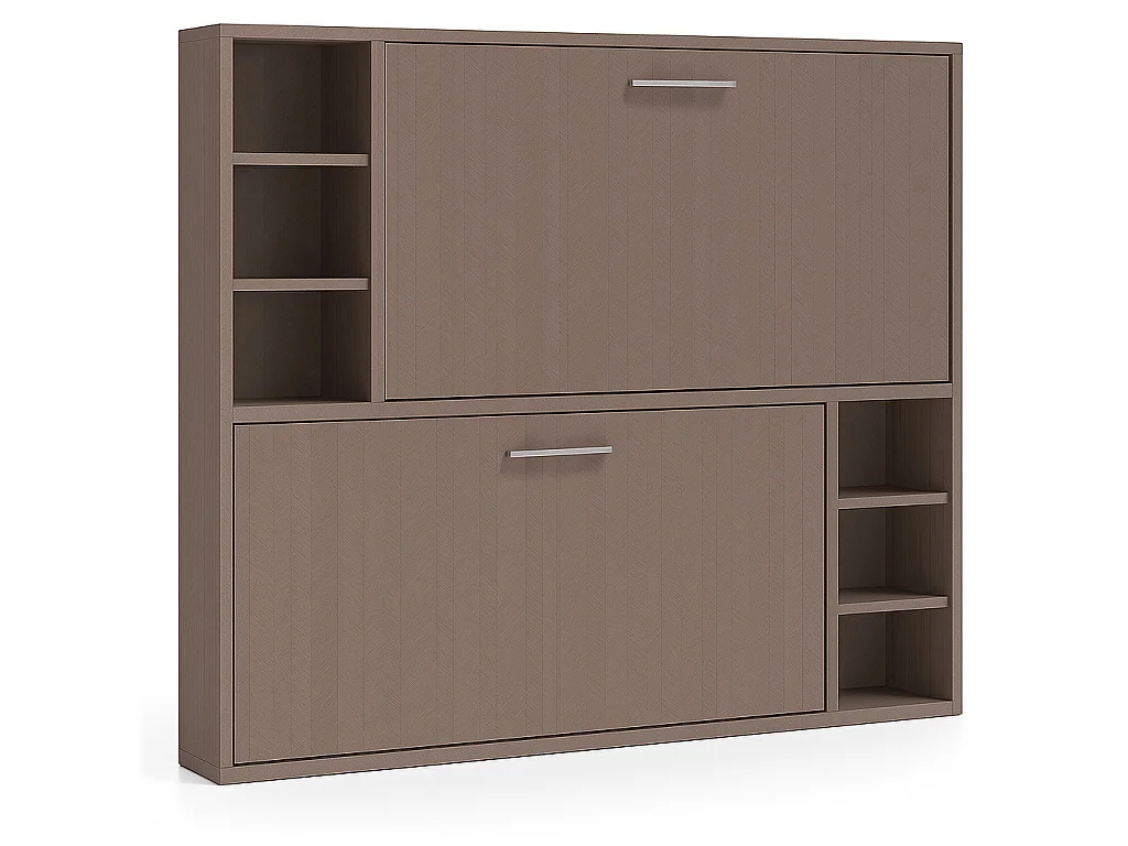 Lit escamotable superposé horizontal avec étagères BINKA-80x200-Cadre Chêne brun-Façade Chêne brun
