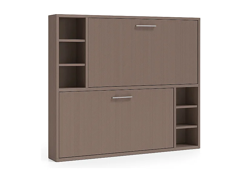 Lit escamotable superposé horizontal avec étagères BINKA-80x200-Cadre Chêne brun-Façade Chêne brun