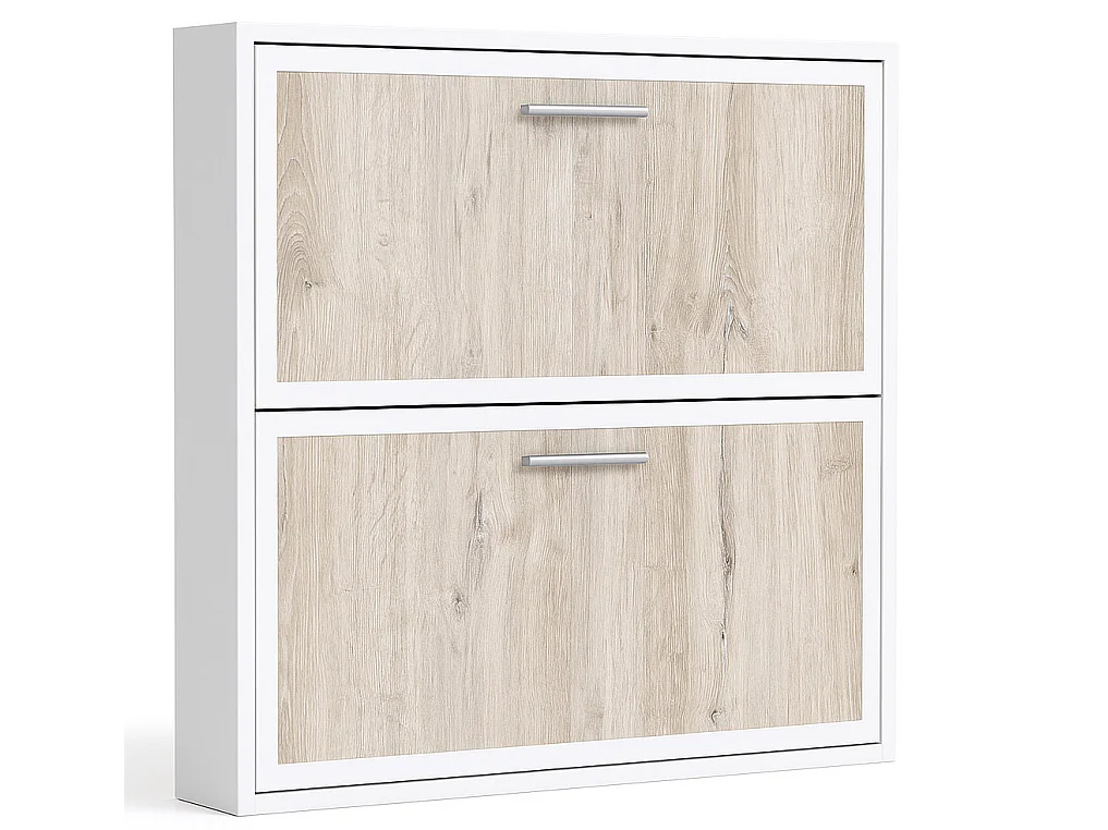 Lit escamotable horizontal superposé 90x190 STUDIO-2 matelas-Cadre Blanc-Façade Chêne gris