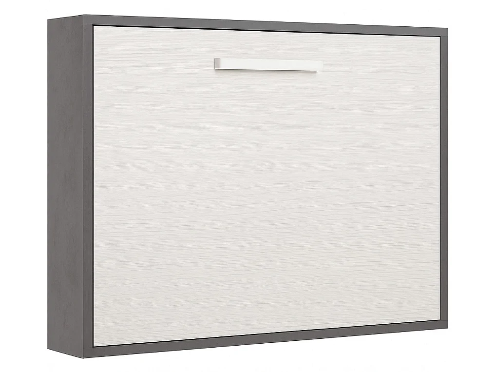 Lit escamotable horizontal OPTIMA-Avec matelas-140x190-Cadre Anthracite-Façade Chêne blanc