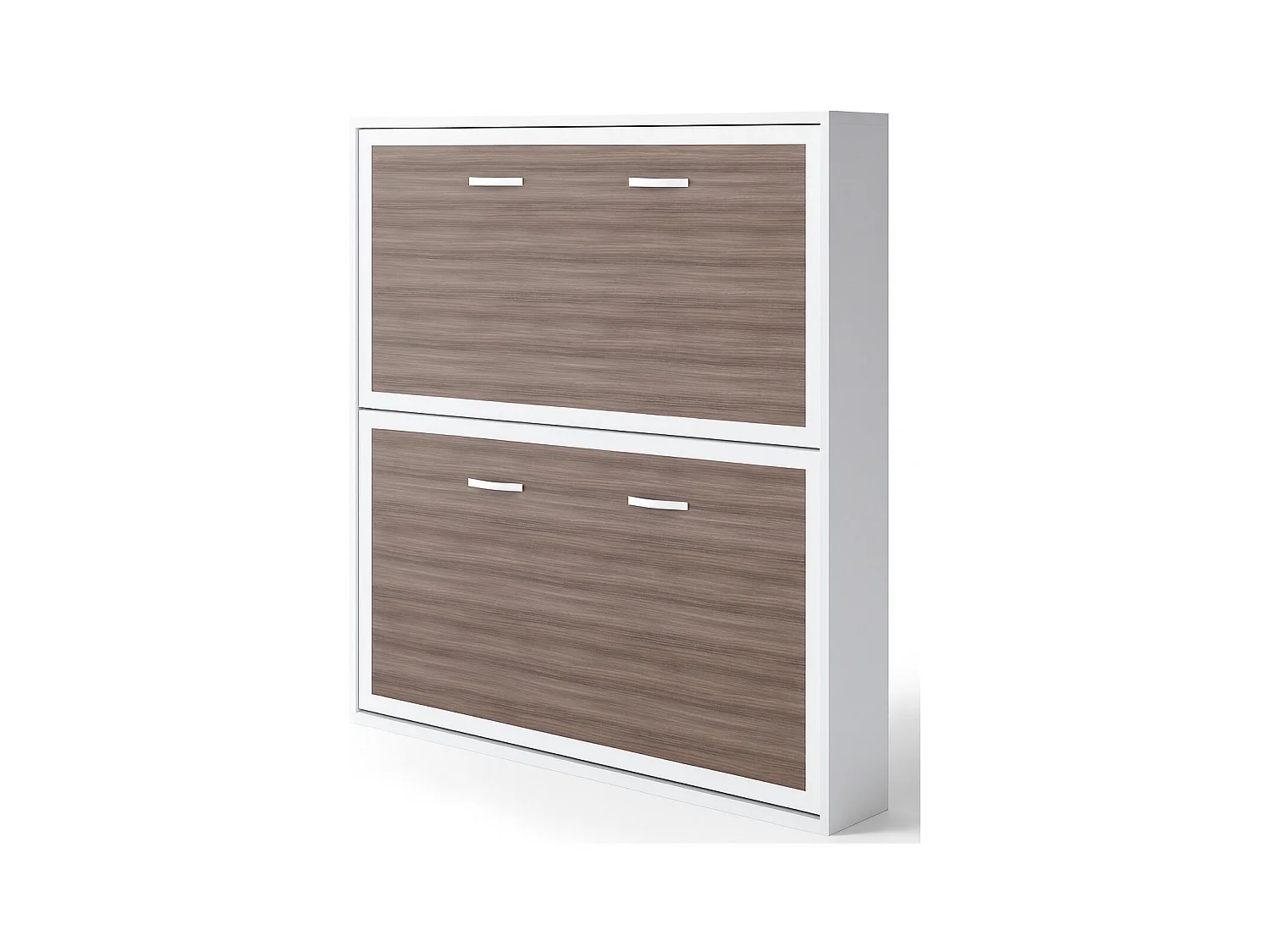 Lit escamotable horizontal superposé 90x200 STUDIO-2 matelas-Encadrement Blanc-Façade Chêne brun